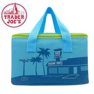 NEW Trader Joe's Mini Tote Insulated Lunch Beach Cooler Zipper Bag Electric Blue